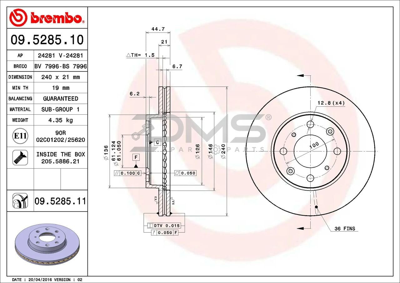 Honda Civic 240mm Brembo Front Disc Rotor